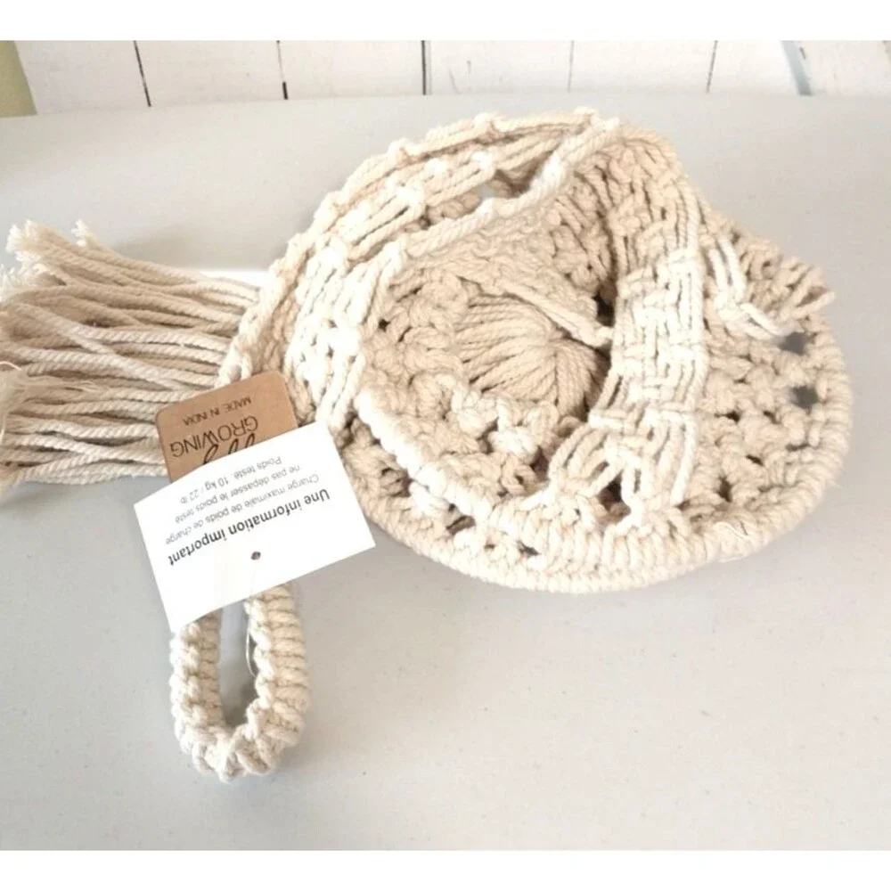 NWT Boho Macrame - Hanging Plant Holder Bucket- 37” Long